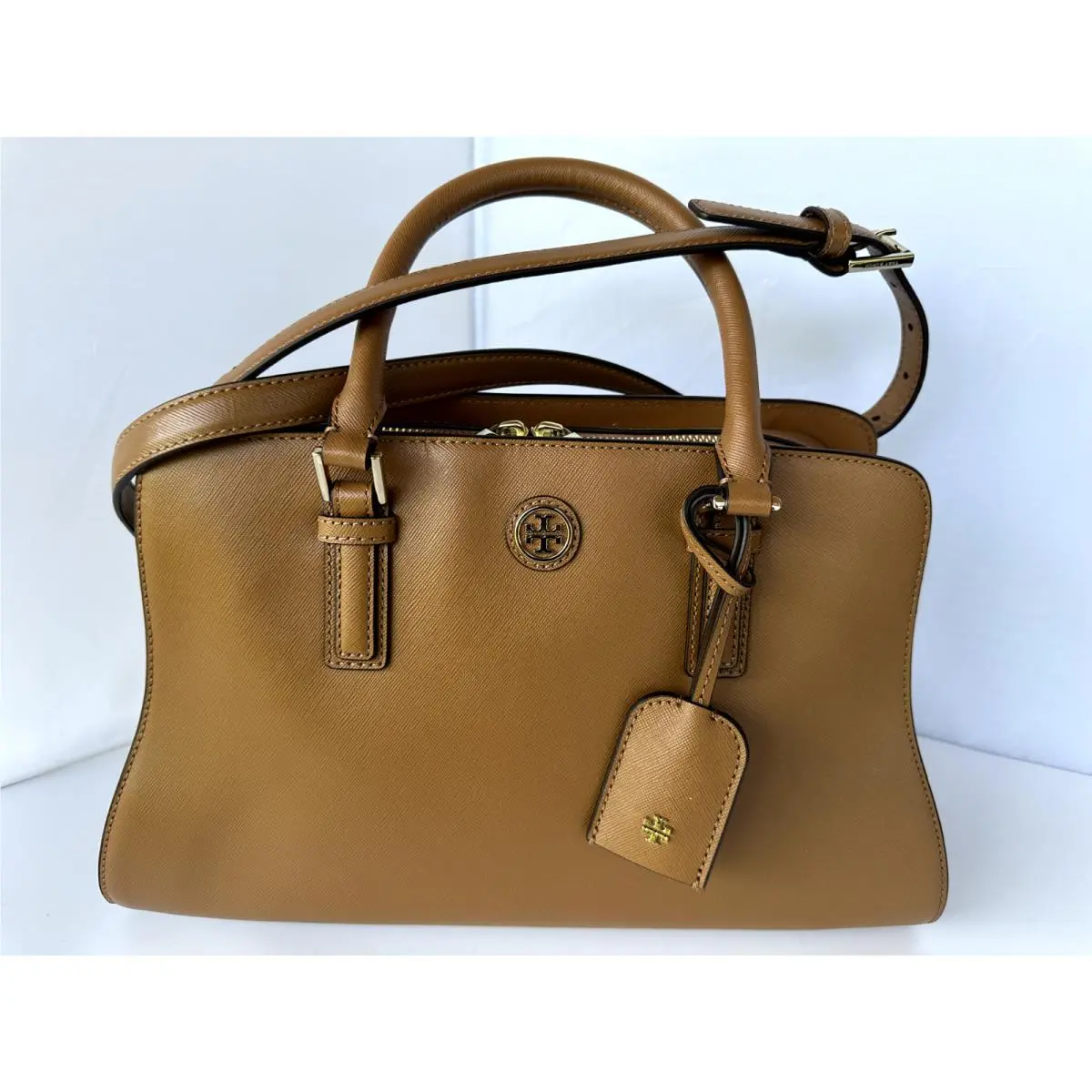 Women`s Bag Robinson Satchel Brown Curved Shoulder Handbag by Tory Burch