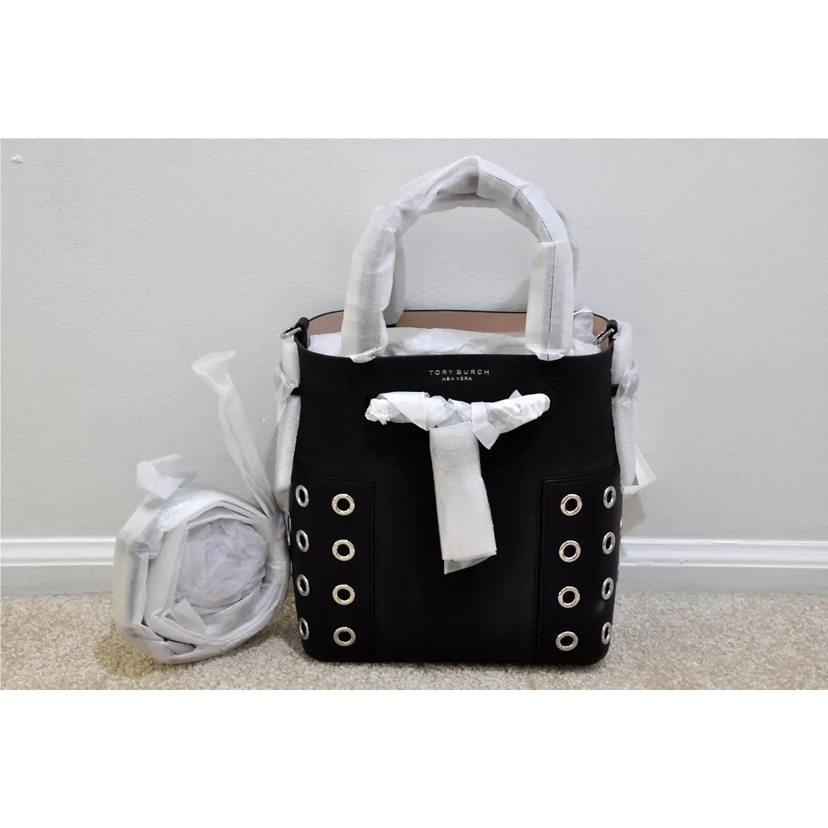 Block-t Grommet Micro Drawstring Crossbody Black 34373 by Tory Burch