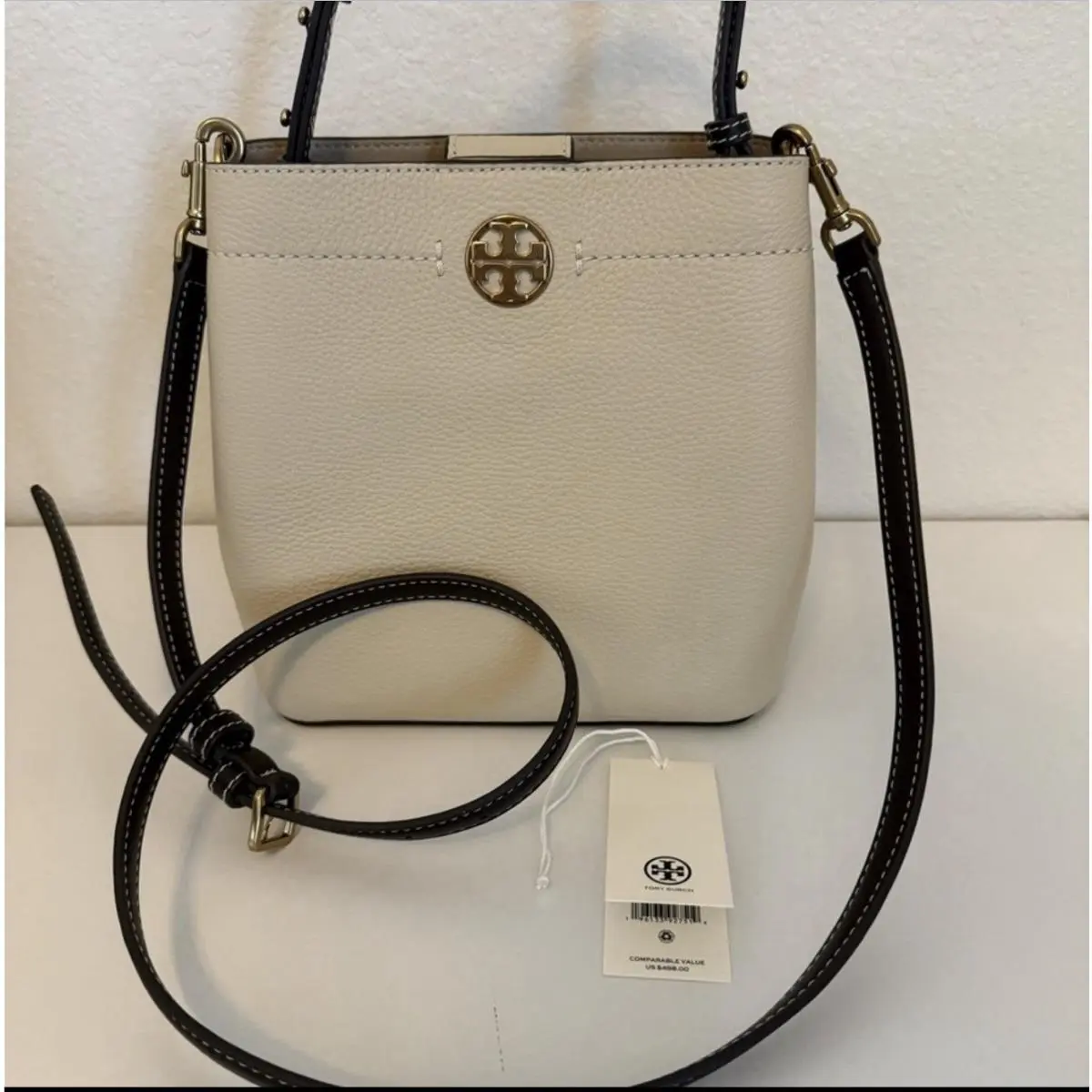 Felix Color Block Bucket Bag Moon Crossbody Pebbled Leather by Tory Burch
