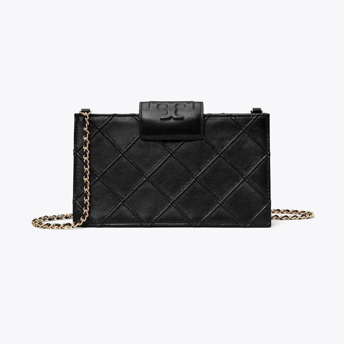 Fleming Diamond Box Clutch Black Leather Gold Chain Bag by Tory Burch