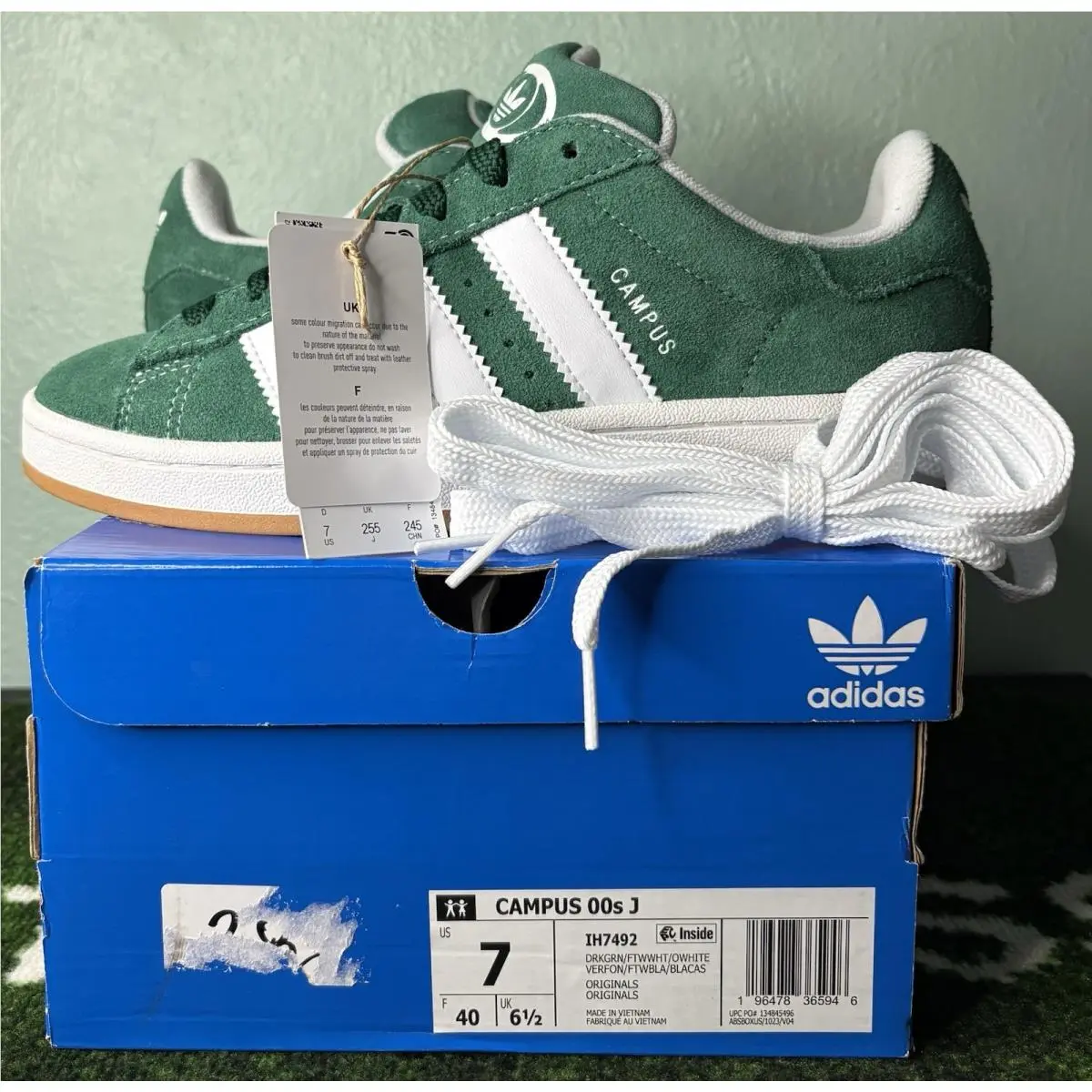 US Youth 7/Women’s 8 -  Campus 00s J “dark Green White Gum” IH7492 by Adidas