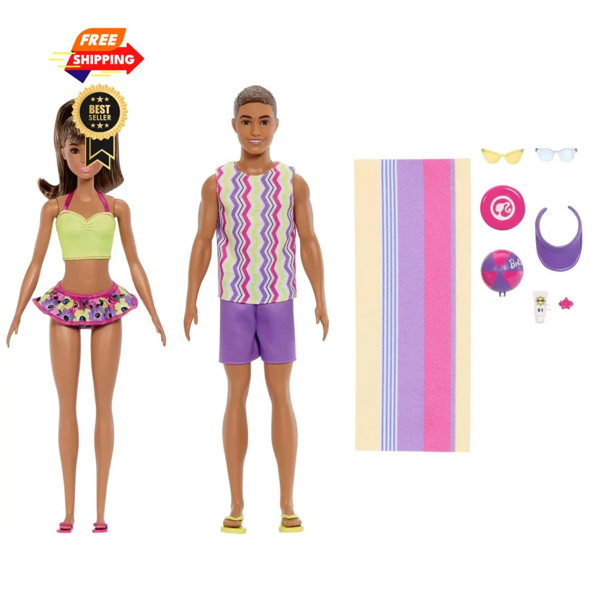 Barbie Style Fashion Dolls Set Beach Inspired Looks 12.748 Inches Multicolor