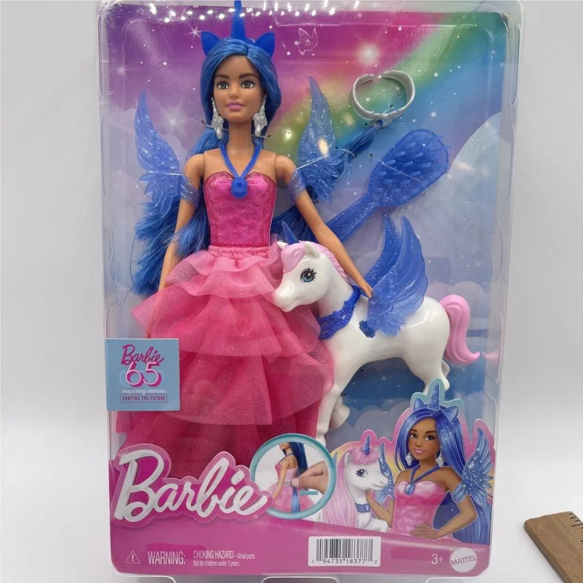 Barbie 65th Anniversary Doll with Blue Hair Pink Gown Alicorn