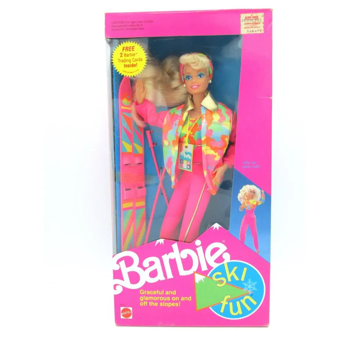 1991 Mattel Ski Fun Barbie Doll 7511 Nrfb w/ Trading Cards Mint Box