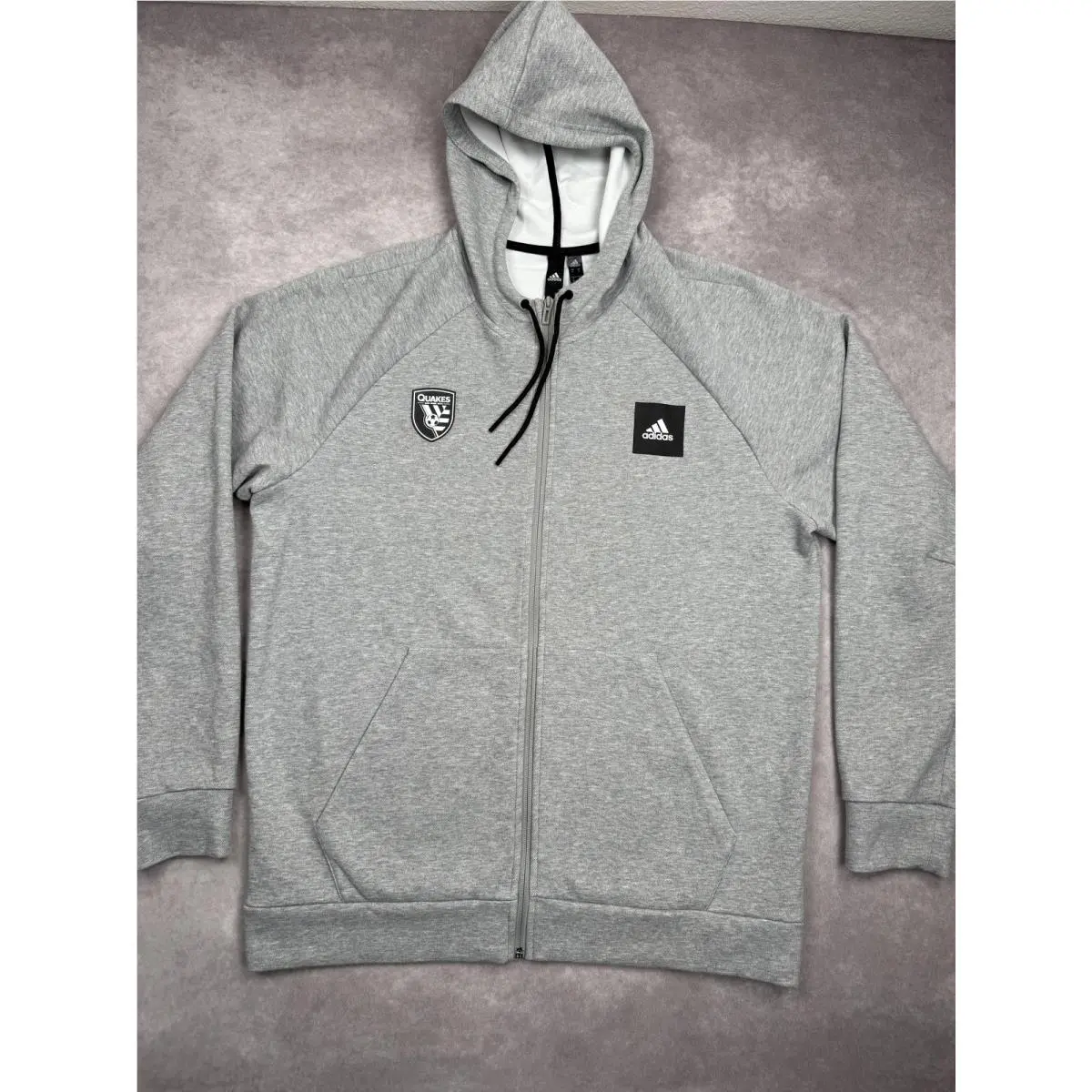San Jose Earthquakes Hoodie Mens XL Gray Full Zip  Mls Soccer Autographed by Adidas