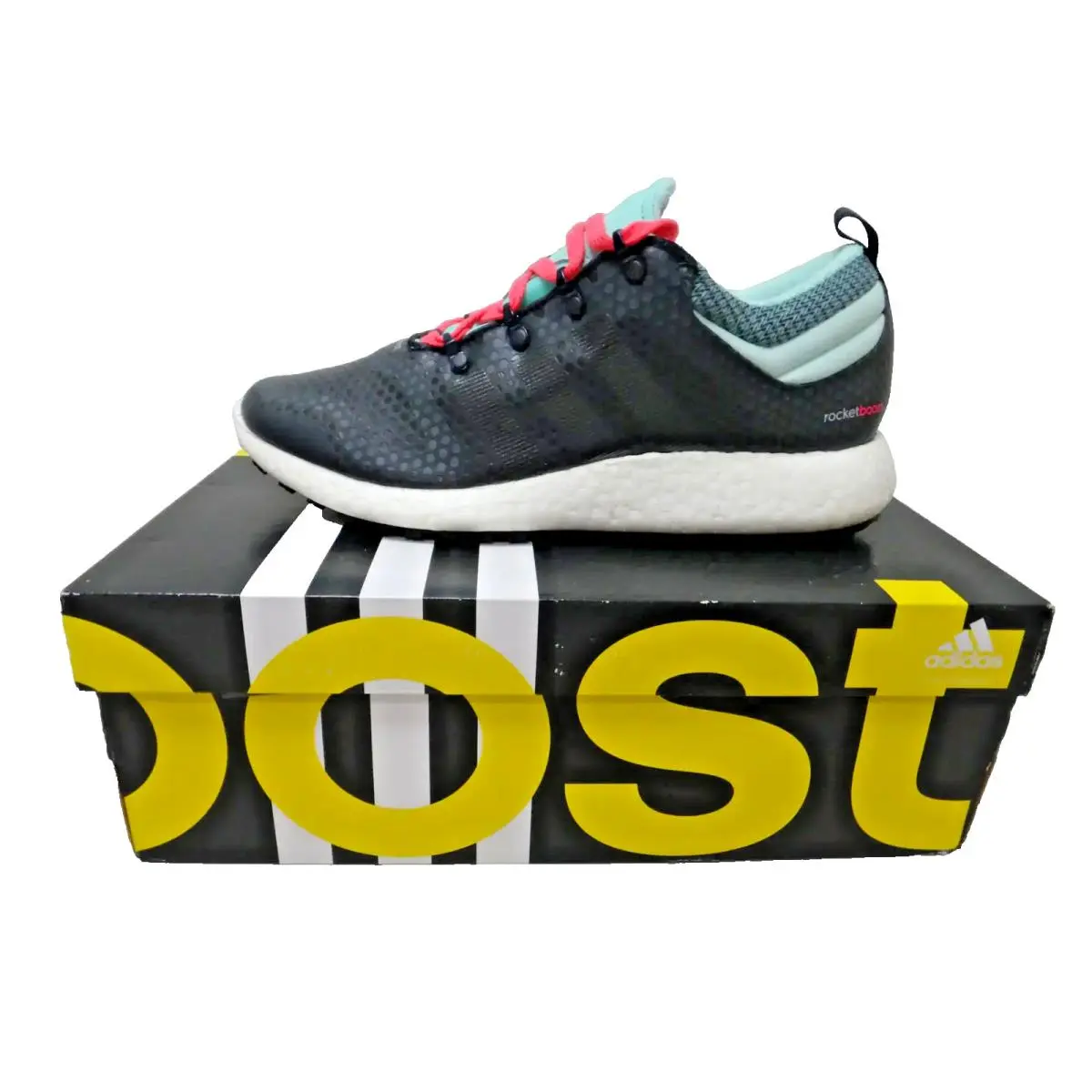 Adidas Rocket Boost W Women`s US 7.5 Black Aqua Pink Running Sneakers M29685
