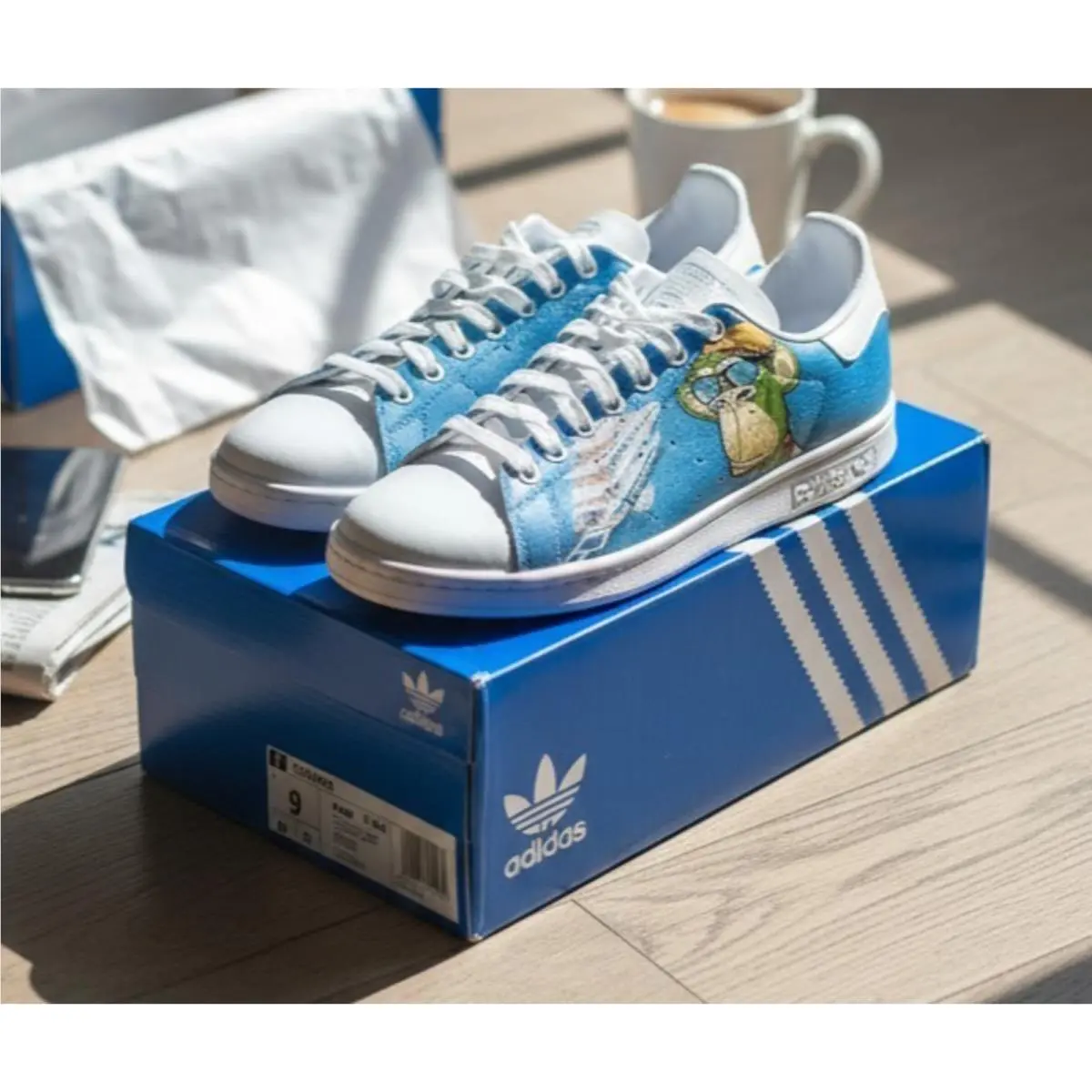 Stan Smith Custom Hand Painted Bored Ape Sneakers Size 9 Streetwear by Adidas