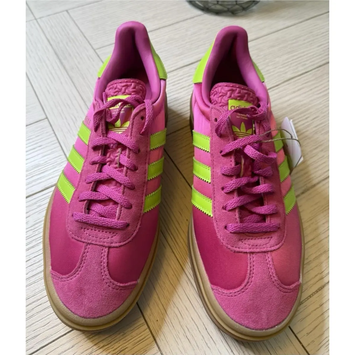 Adidas Gazelle Bold Women Semi Lucid Fuchsia Solar Slime Lace Up Sneaker 7.5