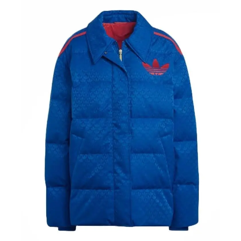 Adidas Monogram Puffer Jacket Womens Size Medium Coat Blue Red