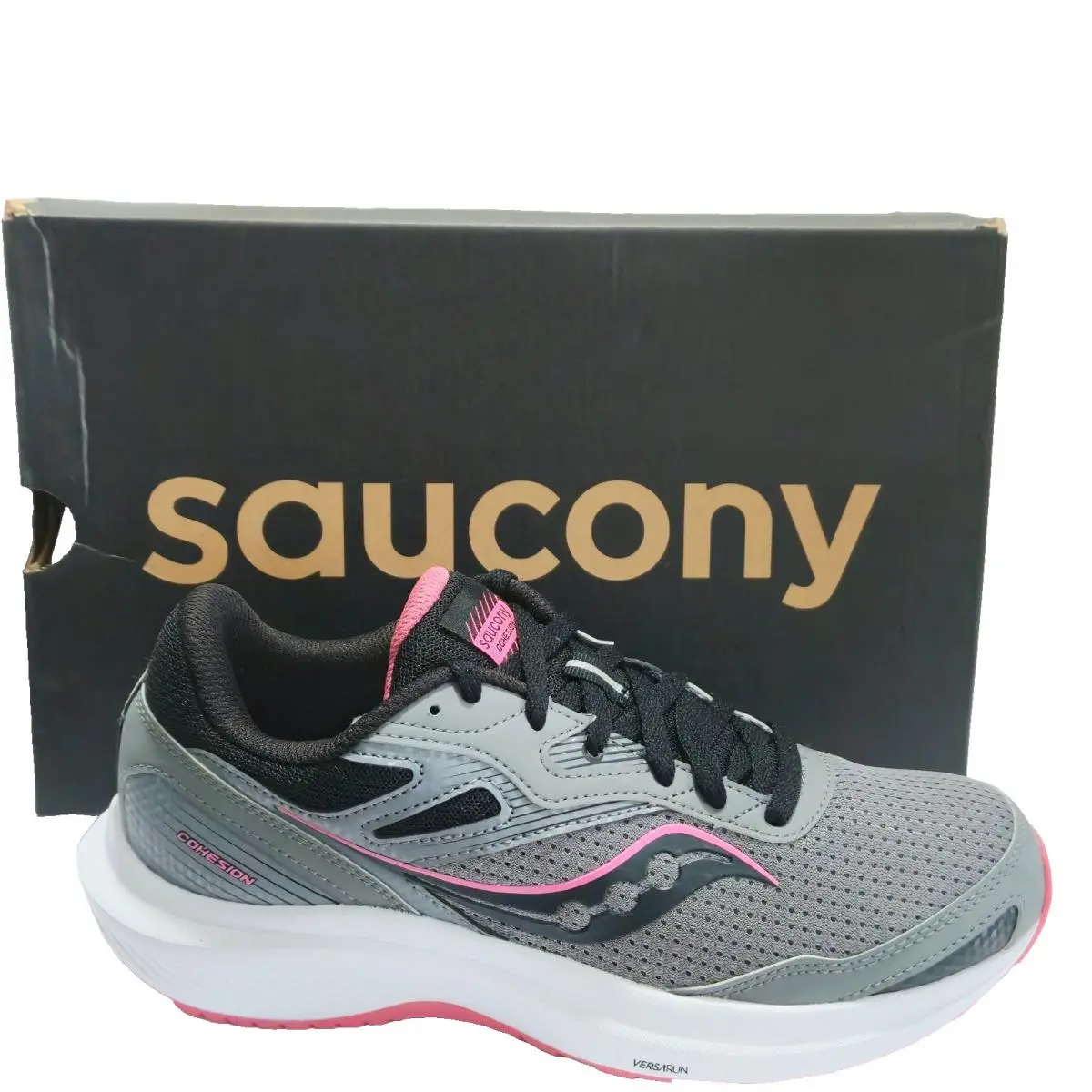 Saucony Womens Cohesion 16 Running Shoes Sneakers Charcoal Gray Petal Size 8.5