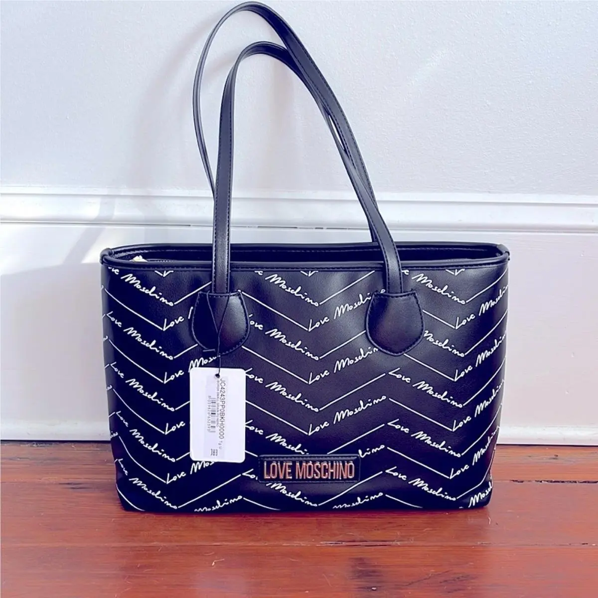 Love  Vegan Leather Medium Logo Shoulder Tote Bag by Moschino