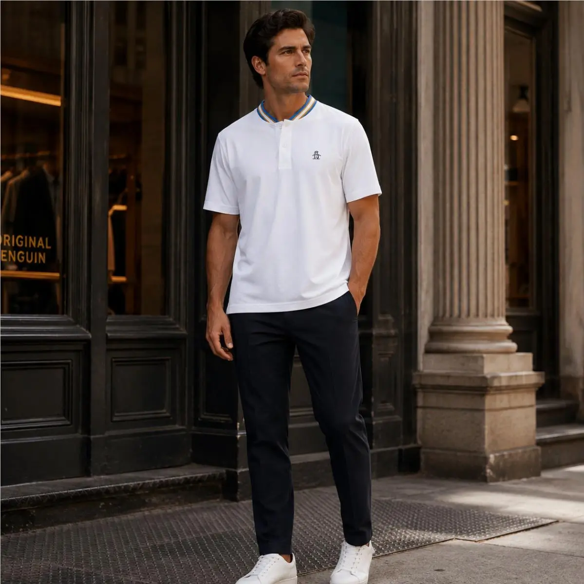 Penguin Munsingwear Men Medium Polo Shirt Performance White Henley