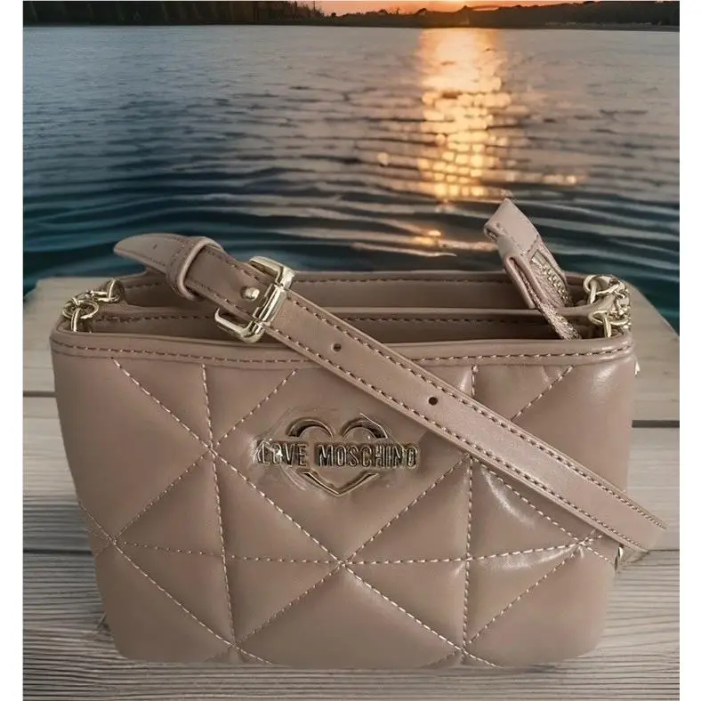 🆕 Love  Borsa Gold Taupe Leather Crossbody Purse Shoulder Cha by Moschino