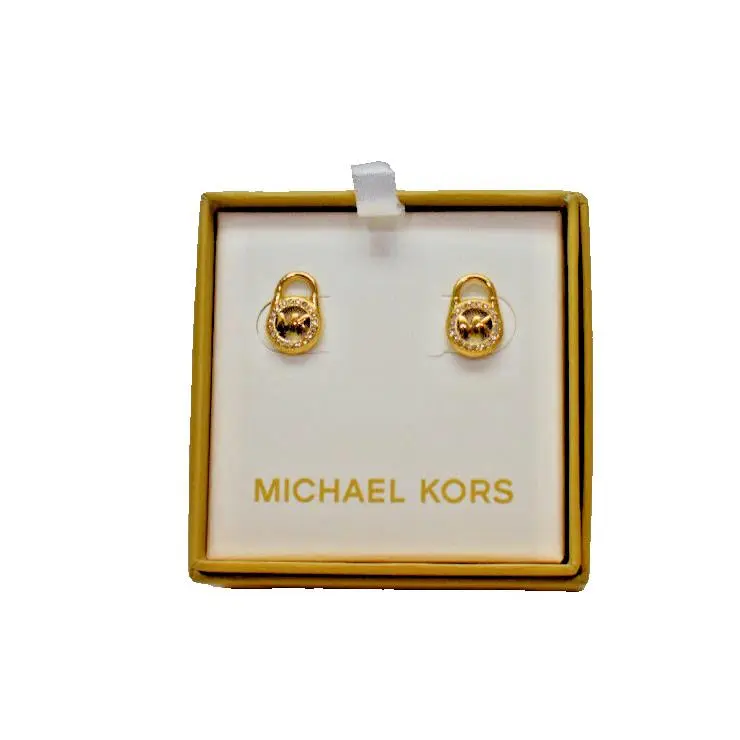 Michael Kors Pave Logo Lock Studs Earrings Goldtone MKJX7410710