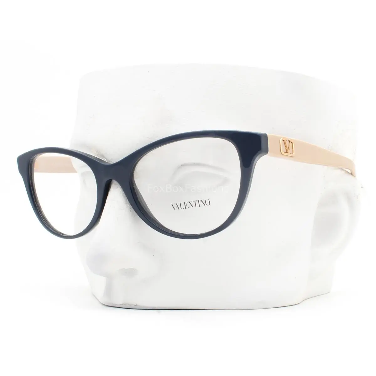 Eyeglasses VA 3057 5034 Polished Blue Beige Rose Gold Logo 53mm W/case by Valentino