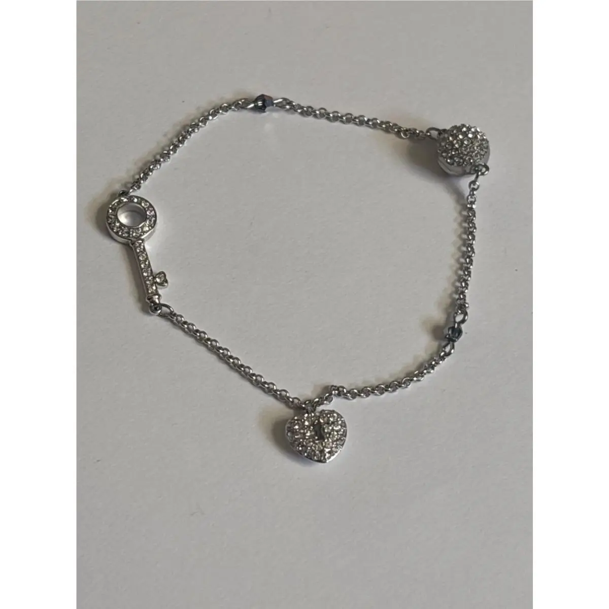 Crystal Heart Lock Key Bracelet Signed with Swan Mark by Swarovski