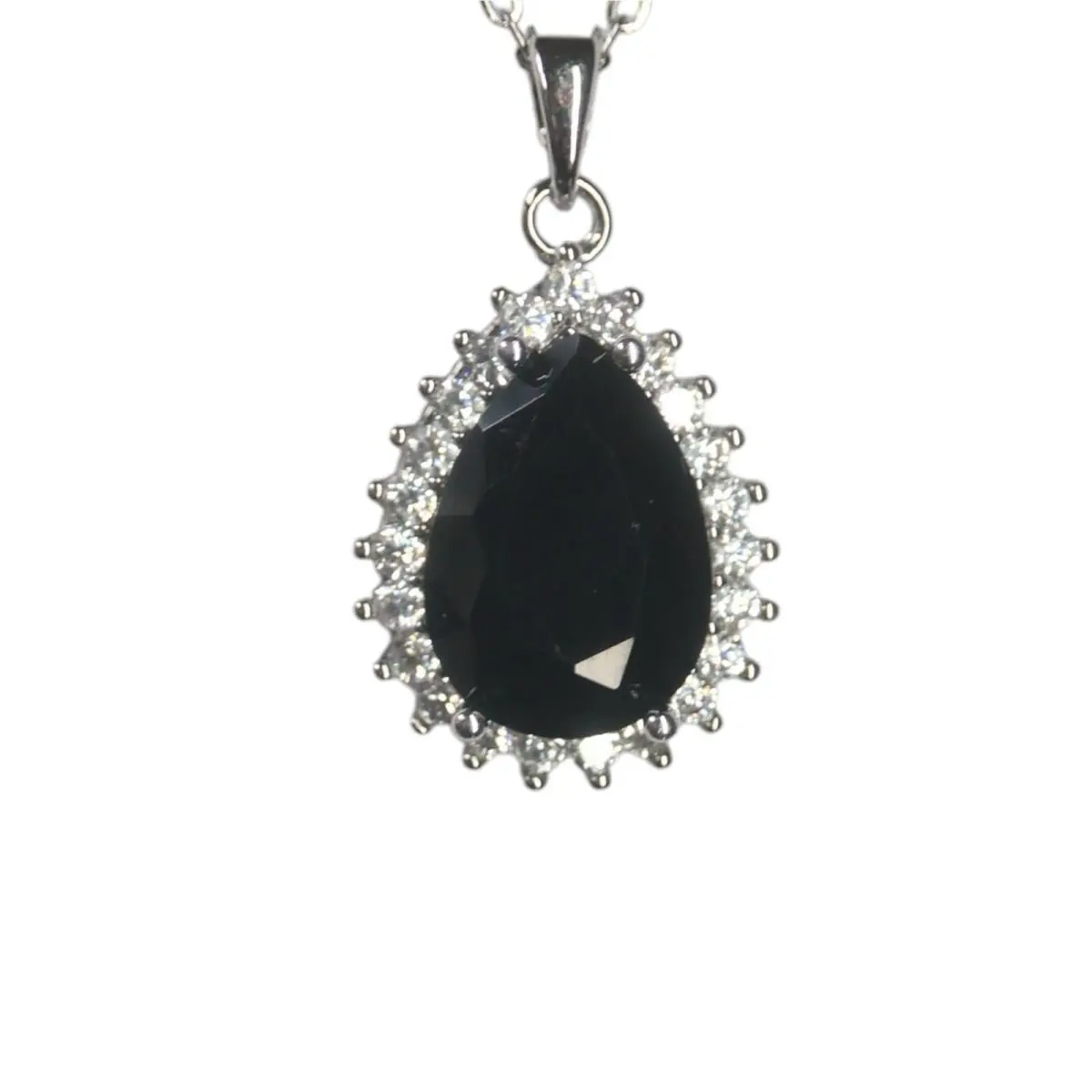 Crystal Black Teardrop Pendant Necklace Silver Overlay Halo Pear by Swarovski