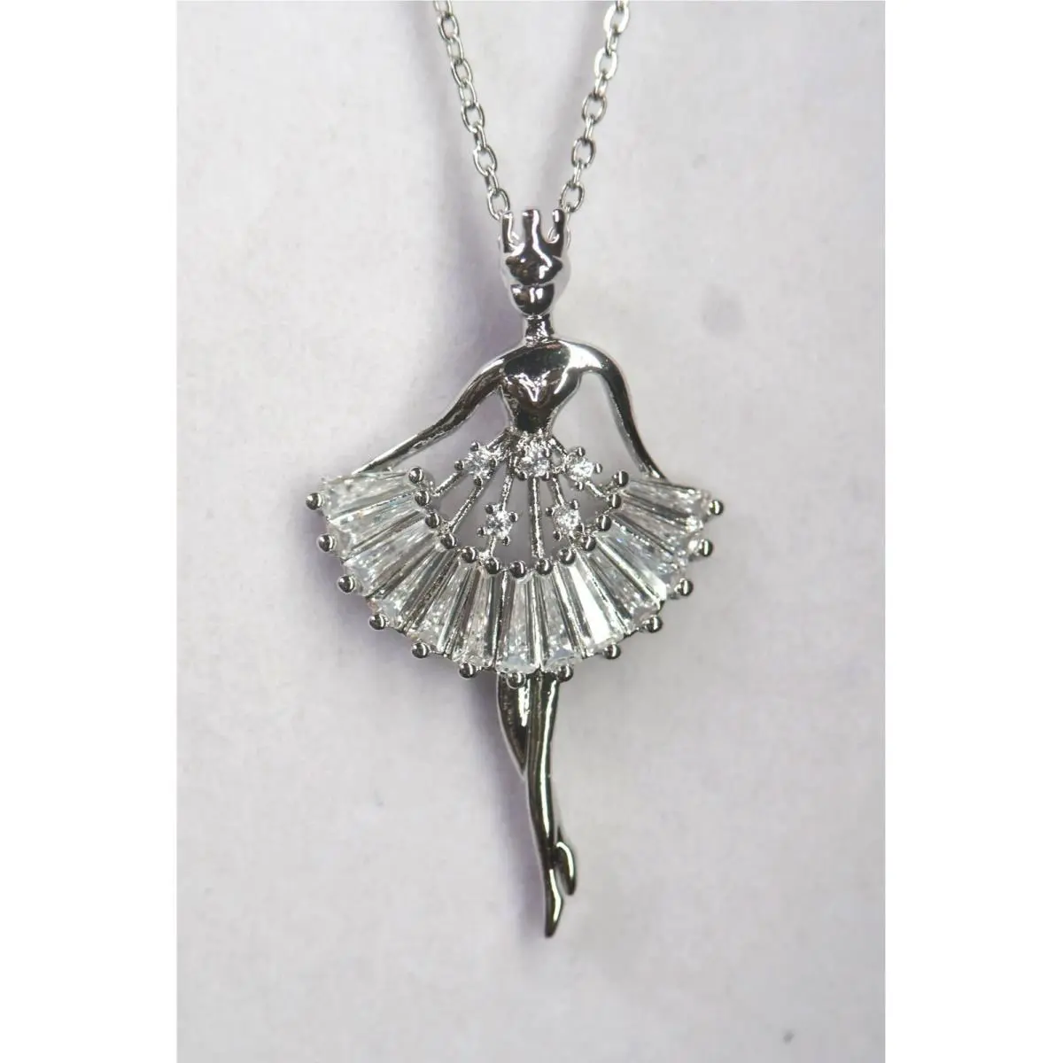Swarovski Crystal Ballerina Dancer Pendant Necklace Silver Overlay Ballet