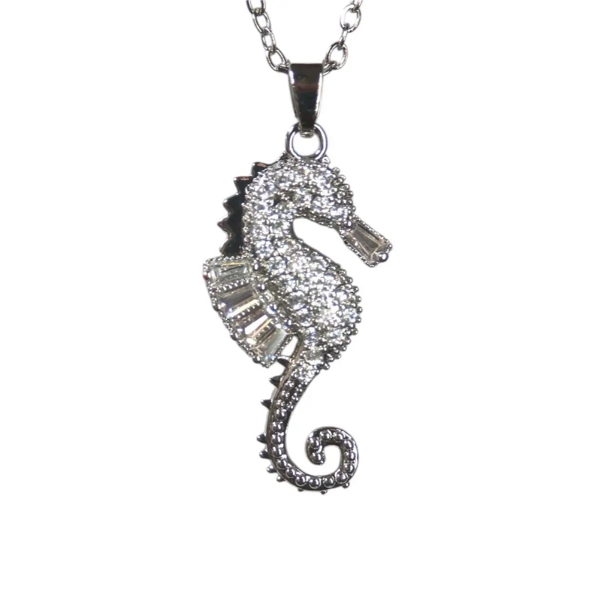 Crystal Seahorse Pendant Necklace Silver Overlay Coastal by Swarovski