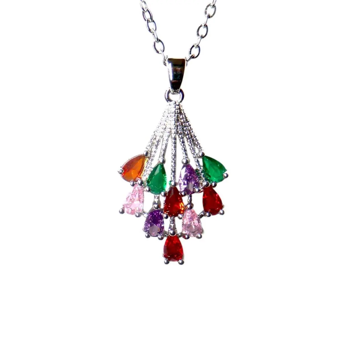 Crystal Multi Color Teardrop Pendant Necklace Silver Overlay Jewel by Swarovski