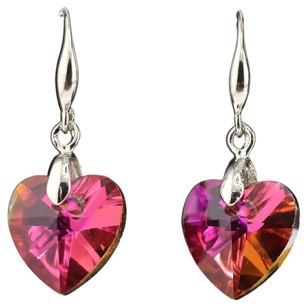 Elements AB Heart Crystal Drop Earrings Pink Aurora Silver Tone by Swarovski