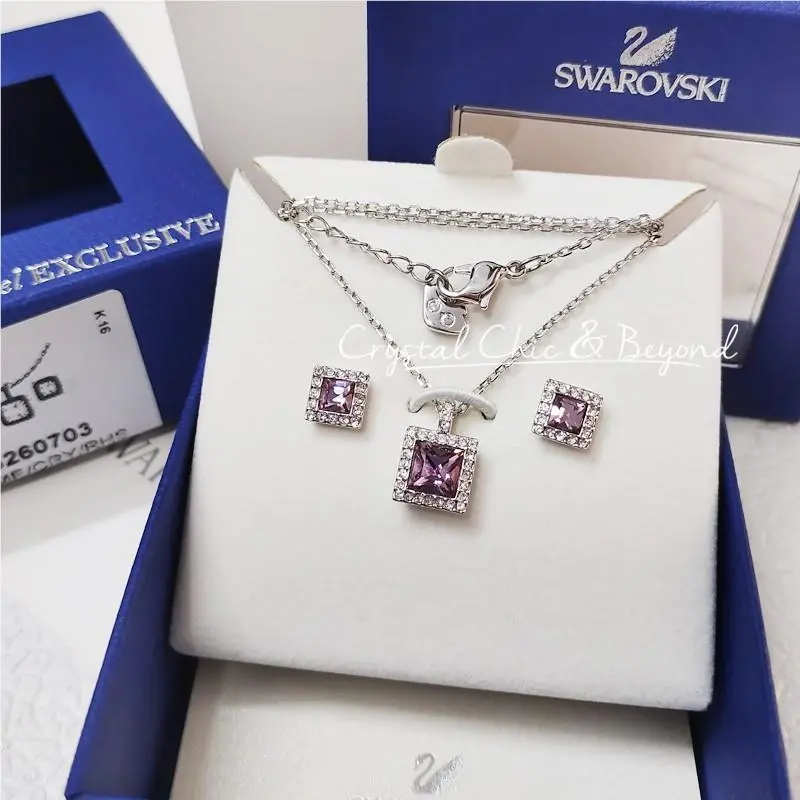Gino Set Pendant Earrings Square Cut Light Amethyst 5260703 by Swarovski