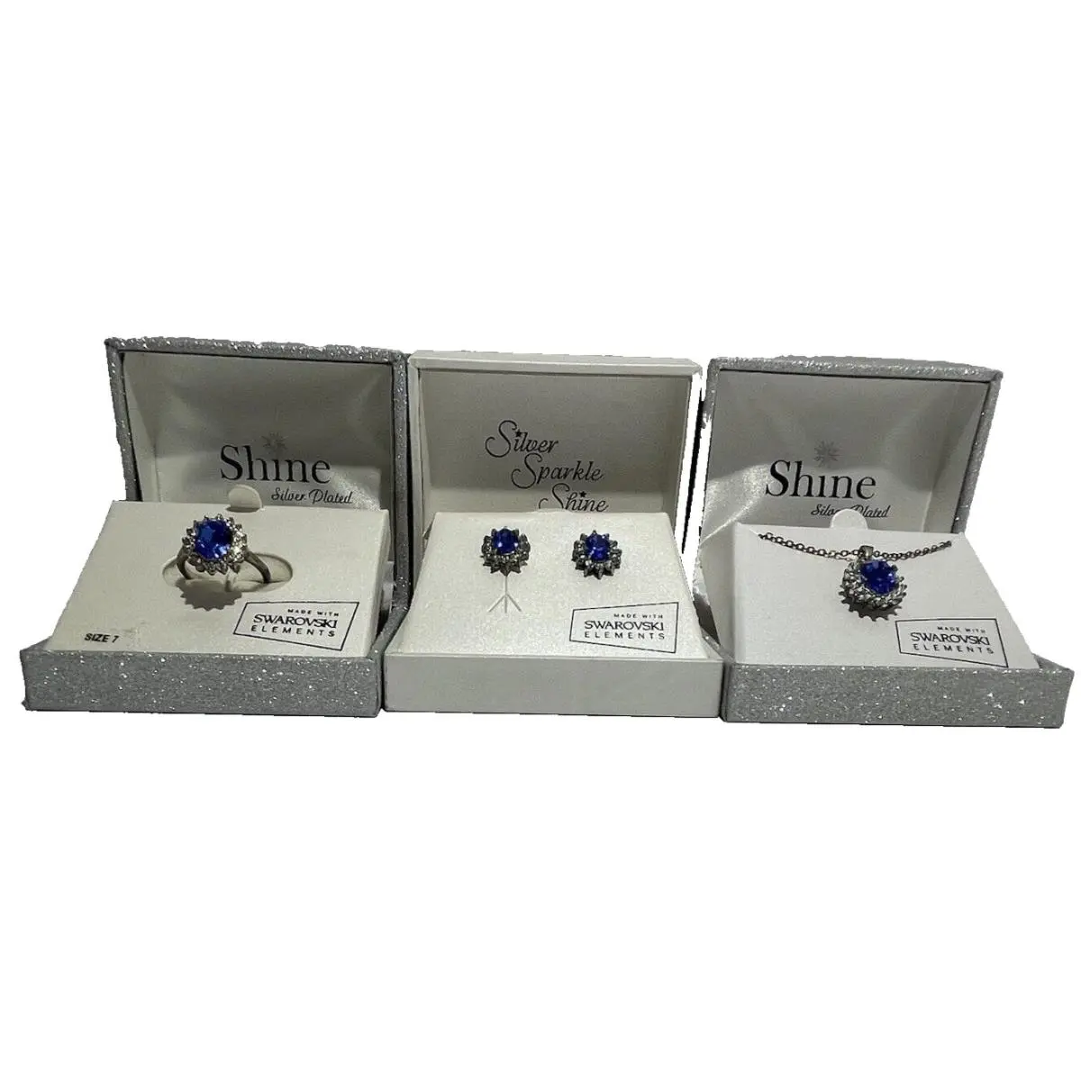 Silver Sparkle Shine sz7 Ring Earrings Necklace Made with  Elements by Swarovski