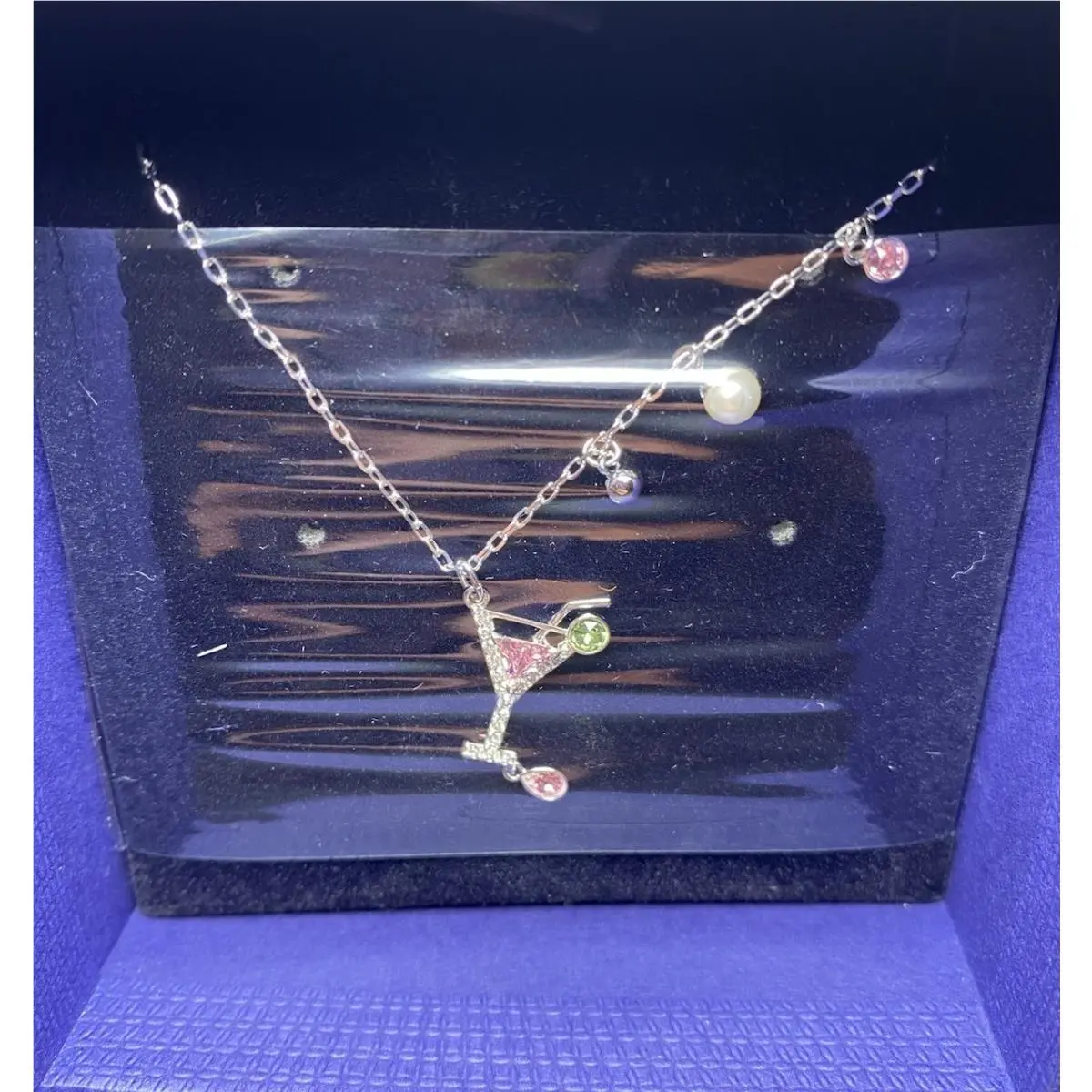 Crystal No Regrets Cocktail Pendant Necklace Pink Green Stones by Swarovski