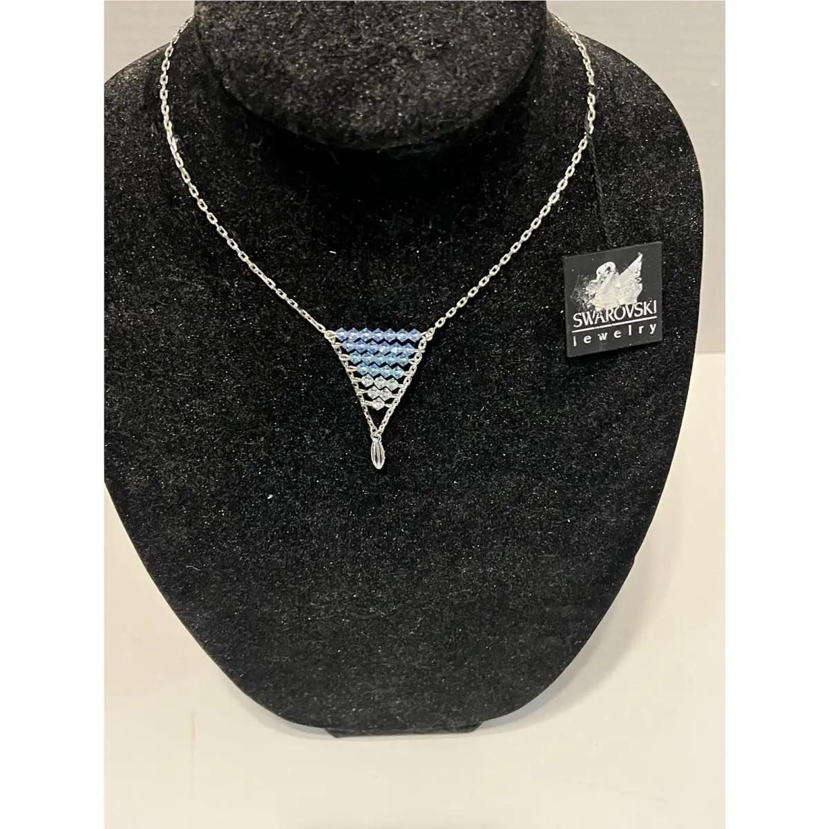 Crystal Necklace Silver Tone Blue Bead Fading Colors by Swarovski