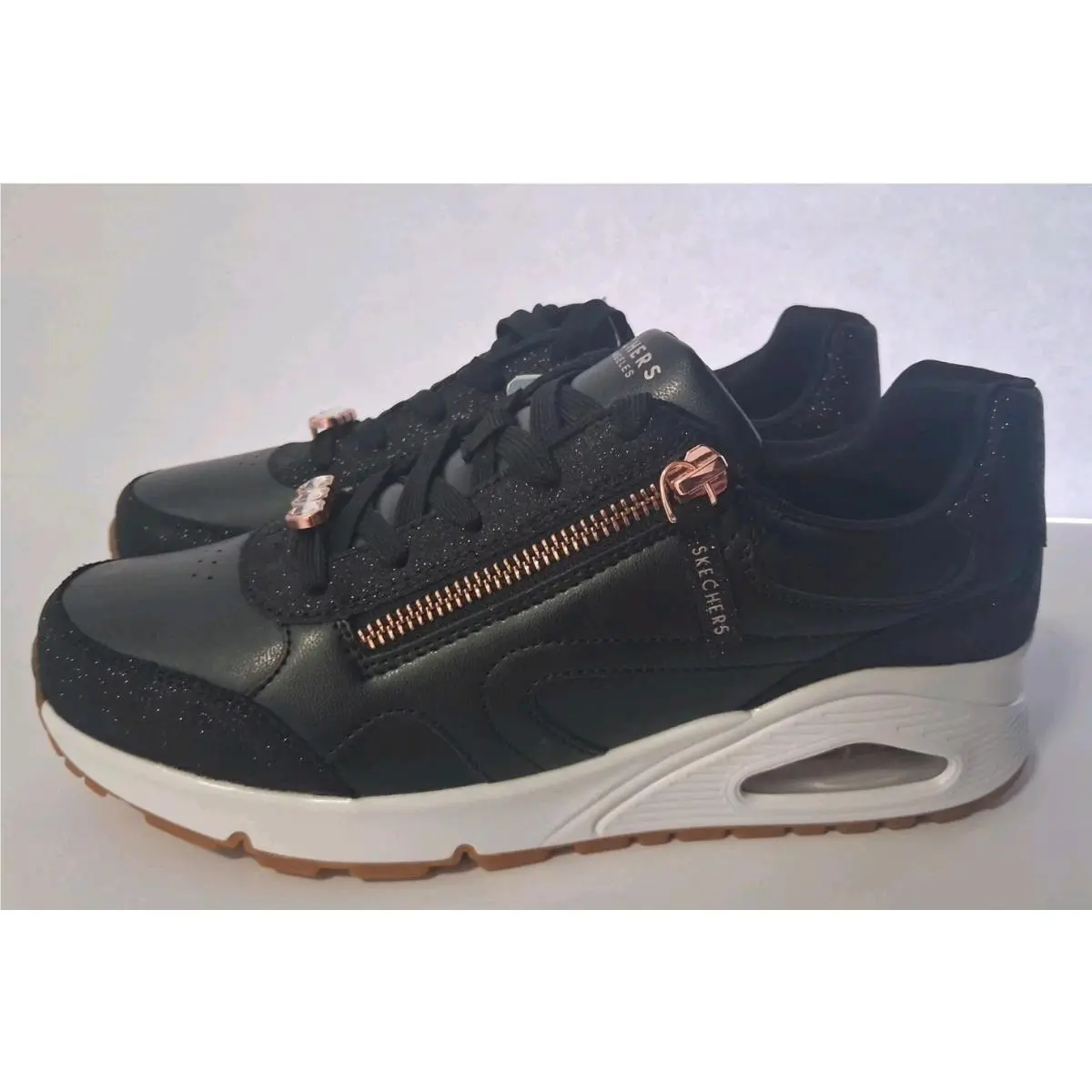 Uno Gen 1 Girls’ Youth Sneakers – Black / Rose Gold by Skechers