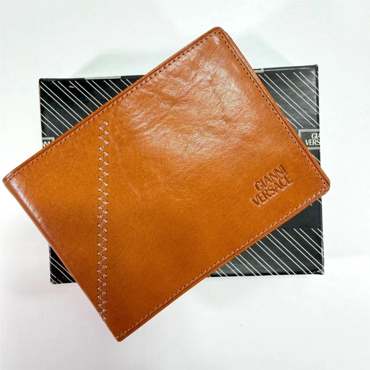 Gianni  Vintage 1990`s Lt Brown/cognac Leather Wallet Boxed Nos by Versace