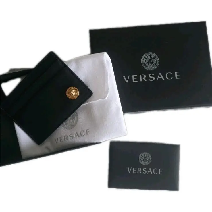 La Medusa Leather Card Holder Wallet Black Gold by Versace