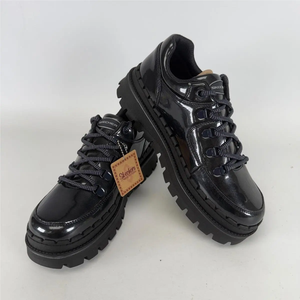Jammers Heritage Dark Patent Platform Sneakers Y2K 167073 Women 9.5 by Skechers