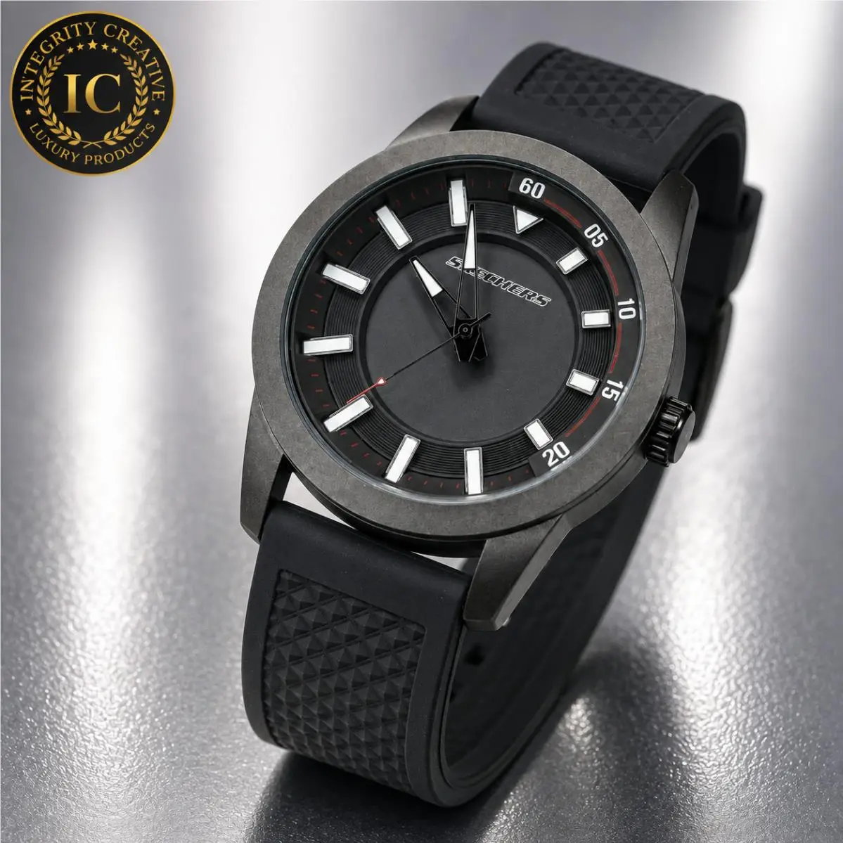 Men`s 43MM Watch Clement Quartz Black Dial Silicone Band Sports Wrist by Skechers