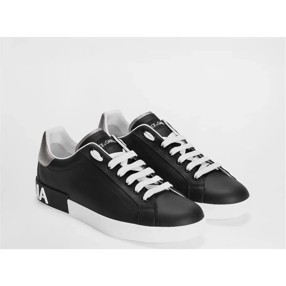 Dolce Gabbana Men`s Calfskin Portofino Sneakers Black/silver US 12/ EU 45 by Dolce & Gabbana