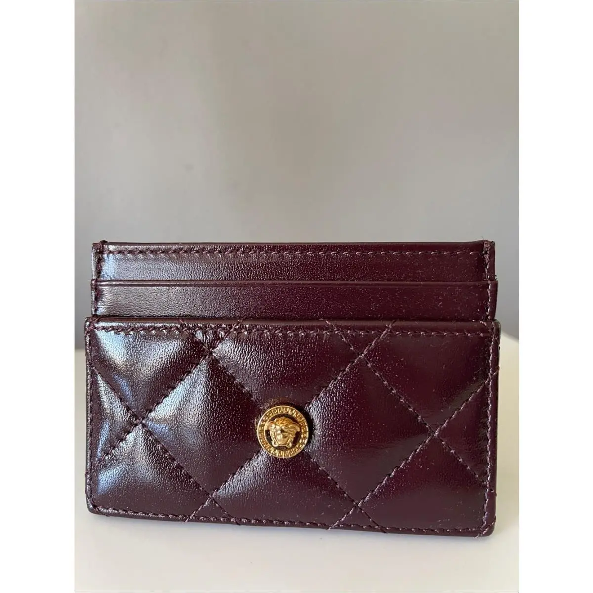Quilted Leather Medusa Card Case Holder by Versace