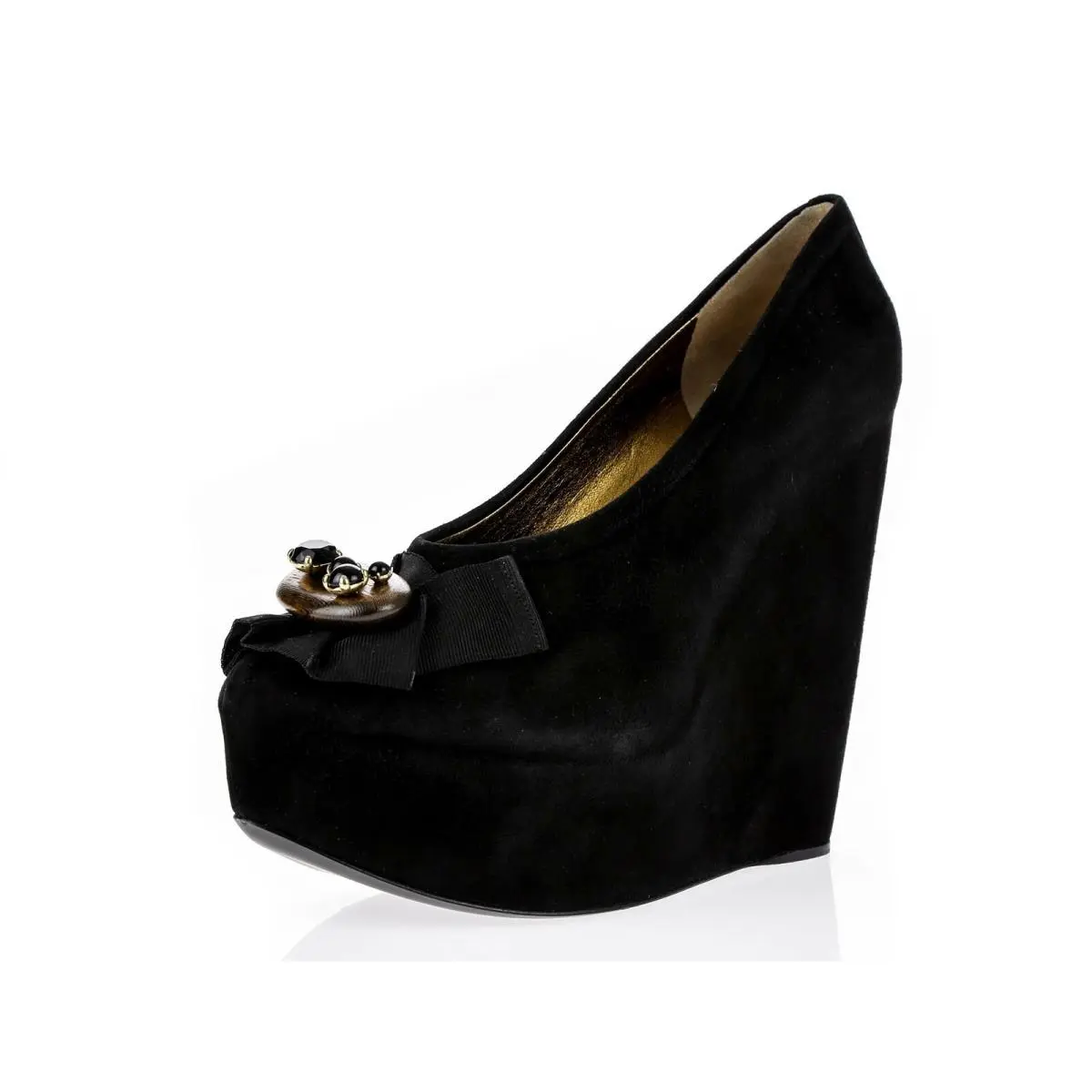 Dolce Gabbana Womens Black Suede Bow Slip On Wedge Heels Size 40.5 Eur by Dolce & Gabbana