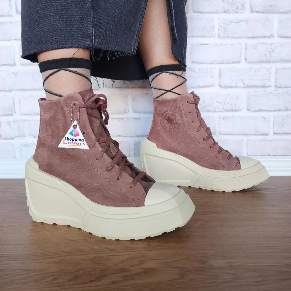 Chuck 70 Wedge Square Platform Hi Leather 7.5 Women Shoes Brown A08247C by Converse