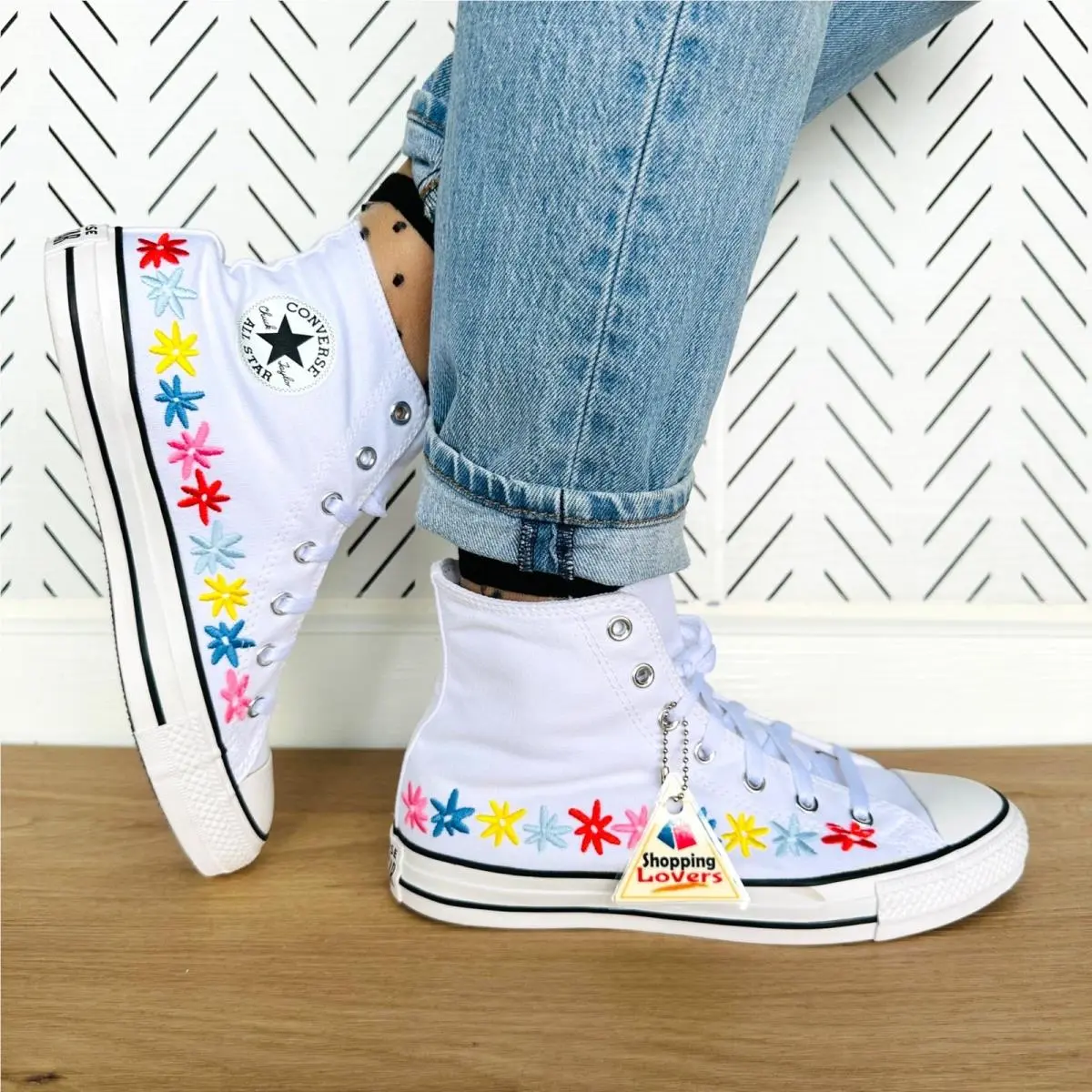 Converse ⭐chuck Taylor All Star Hi GS Big Kid Shoes 5.5 White Floral Embroidered A06311F