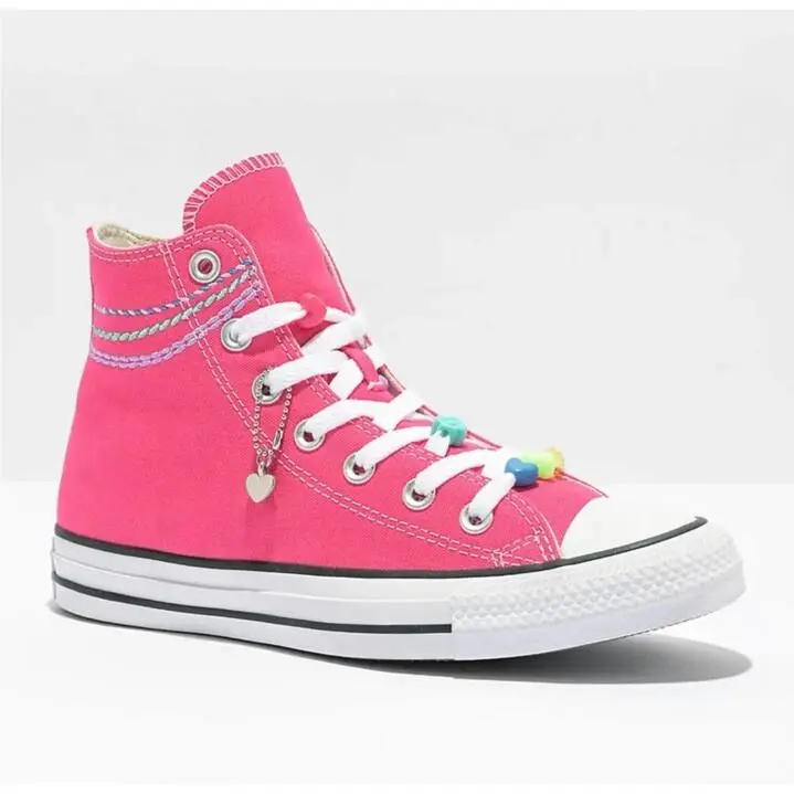 Chuck Taylor Girls All Star Pink High Top Shoes Charms Size 5 by Converse