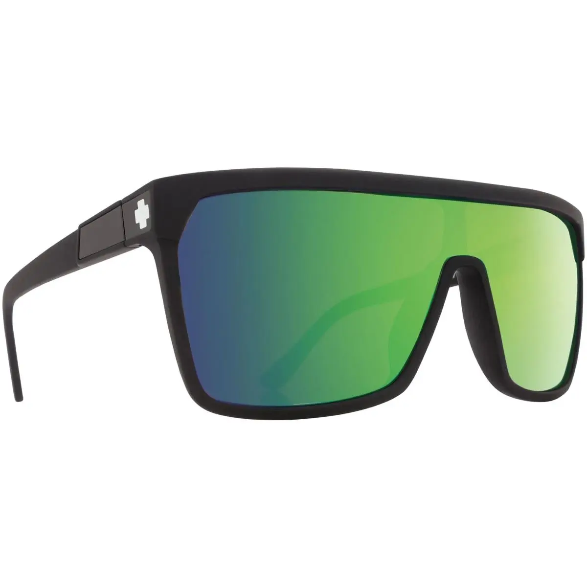 Spy Optic Flynn Matte Black Shield Sunglasses w/ Metal Plaque - 670323374225 - Frame: Matte Black, Lens: Green Spectra