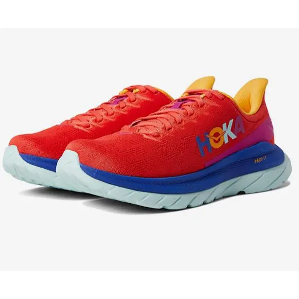 Hoka One One Mach 4 Road Running Training Sneakers Red Fiesta Mesh Women Sz 8.5