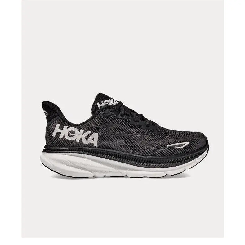 Hoka Men`s Clifton 9 Running Shoes Black/white Size 9 Wide/2E 1132210/BWHT