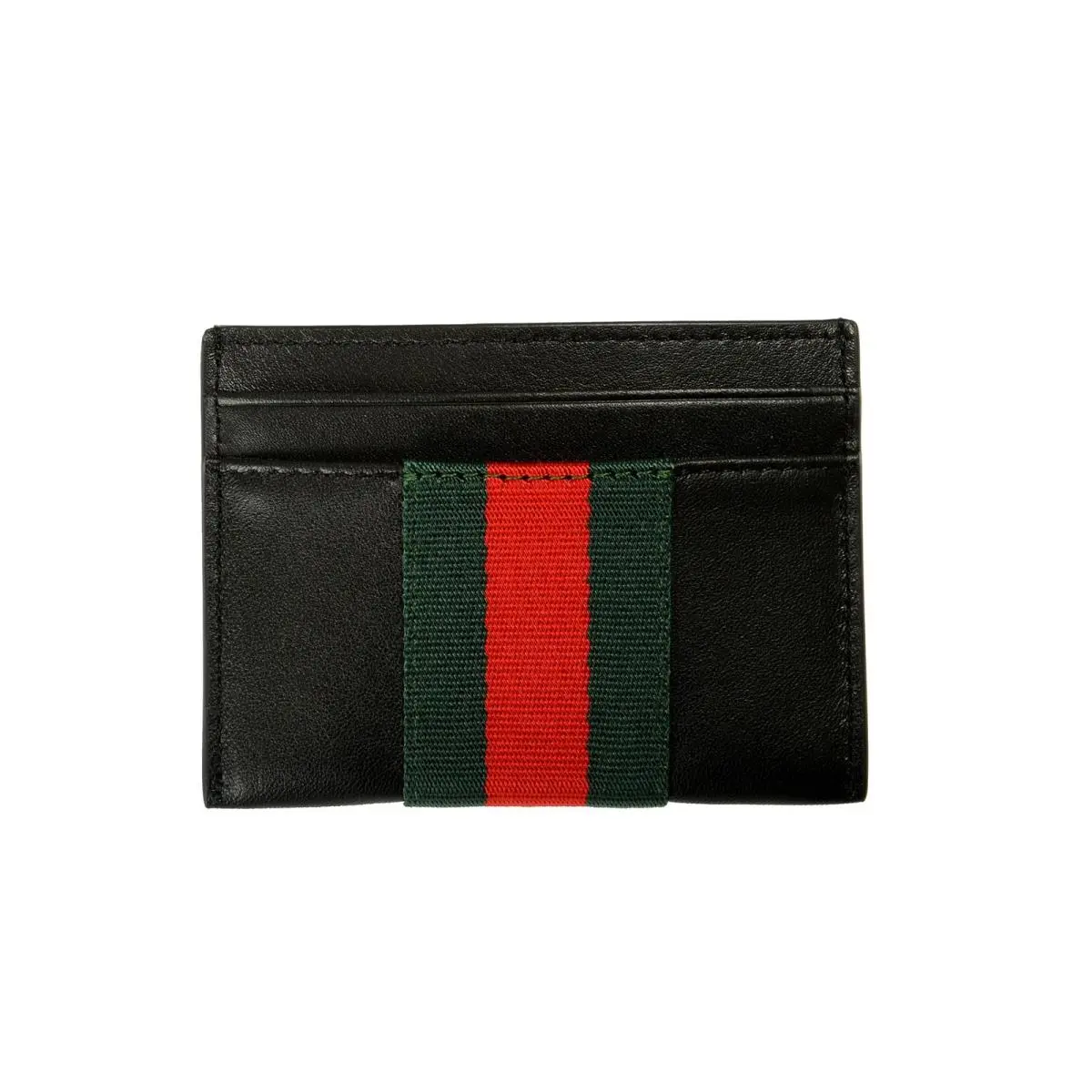 Black Leather Signature  Stripe Card Case by Gucci
