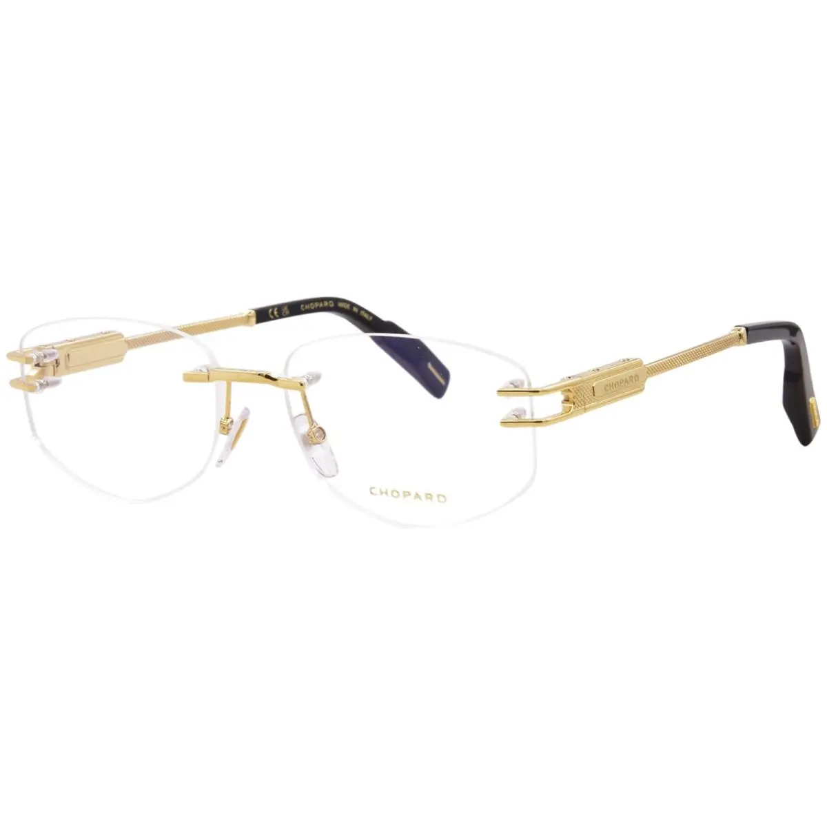 Chopard VCHM86 0400S3 Eyeglasses Men`s Gold/black Rimless Rectangle Shape 58mm