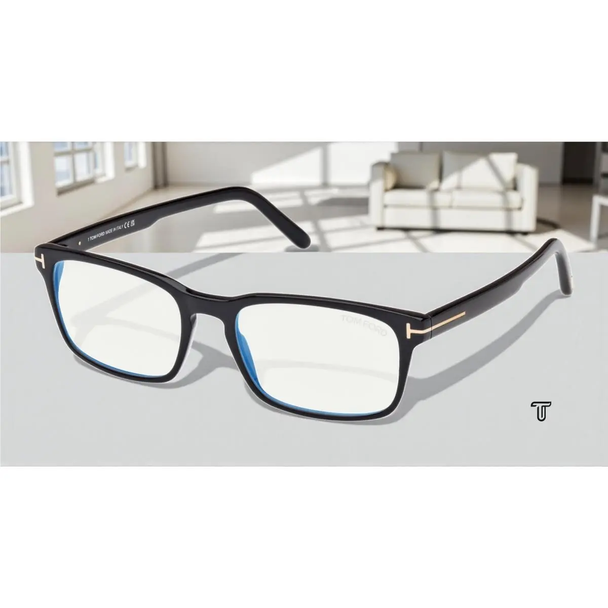 FT5938 B 001 Shiny Black Blue Block Lens 54 mm Men`s Eyeglasses by Tom Ford