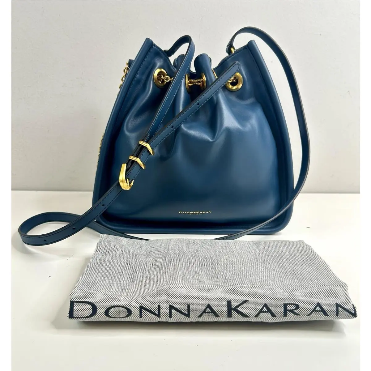 Donna Karan York Plainview Chain Drawstring Leather Crossbody Bag by DKNY