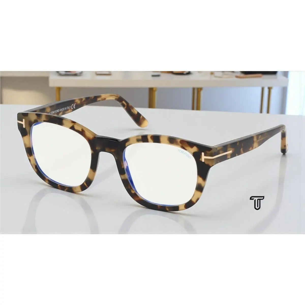 FT5542-B 056 Havana Clear Lens Plastic 50 mm Men`s Eyeglasses by Tom Ford