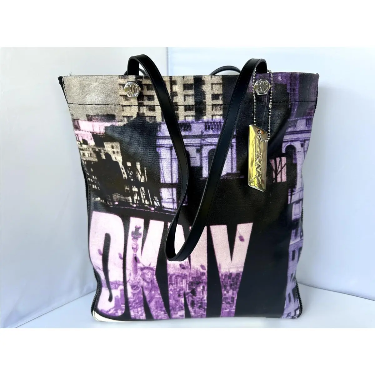 Dkny Tote Shoulder Handbag Purple Bag Canvas