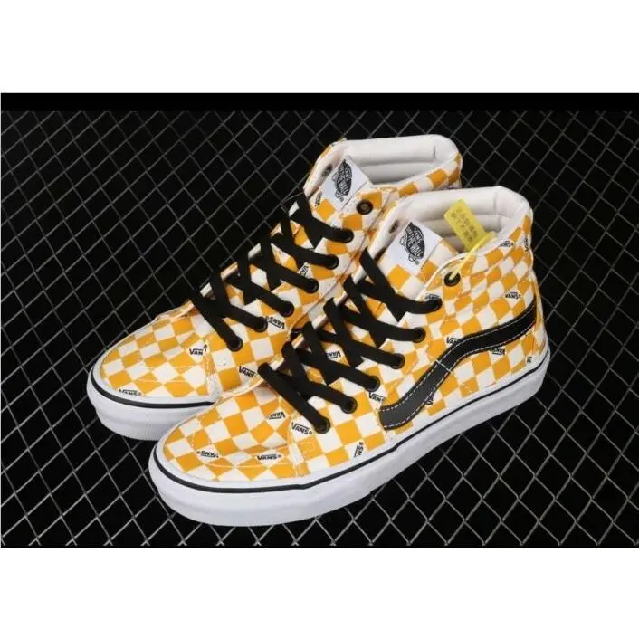 SK8 Hi VN0A4U3CWYT Big Check Skate Shoes Yolk Yellow White by Vans